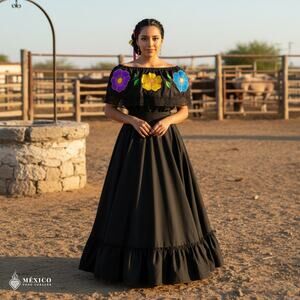 Traditional Mexican Embroidered Floral Dress Set – Handmade Two-Piece